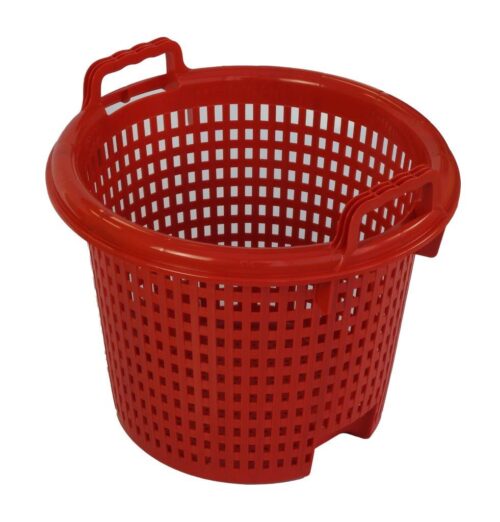 Round fishermen basket in red HDPE plastic with optional handles